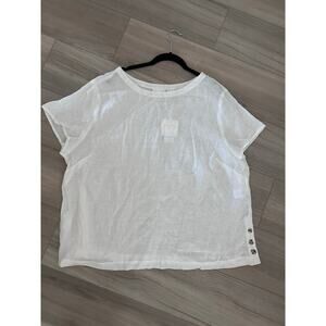 CYNTHIA ROWLEY White Linen Short Sleeve Blouse size 2X